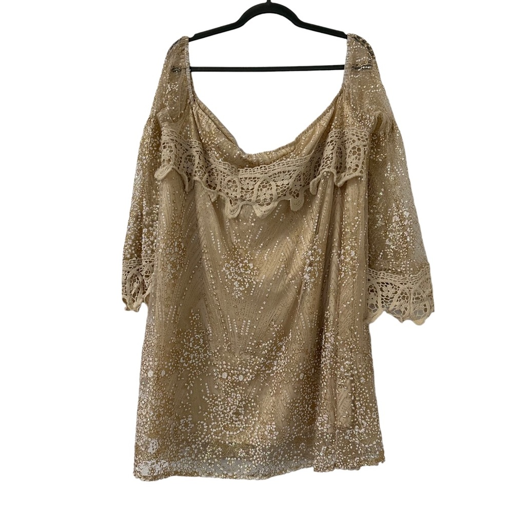 Southern‎ Fried Chics Women’s Lace Off the Shoulder Glitter Lace Top Size XXXL